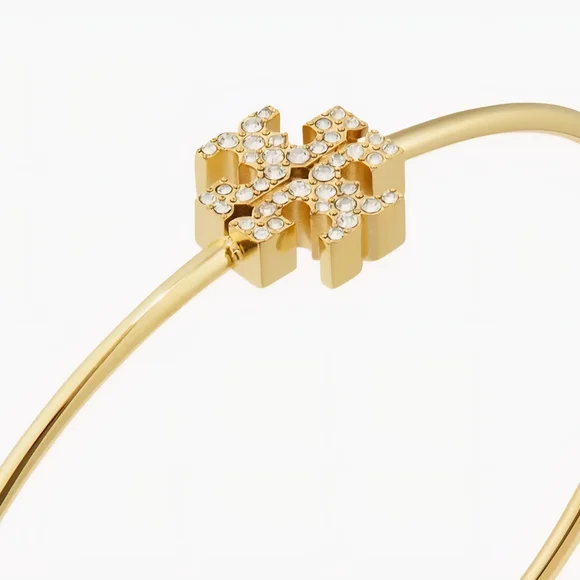 Tory Burch Gold Bangle with Crystal Emblem - Picture 4 of 4